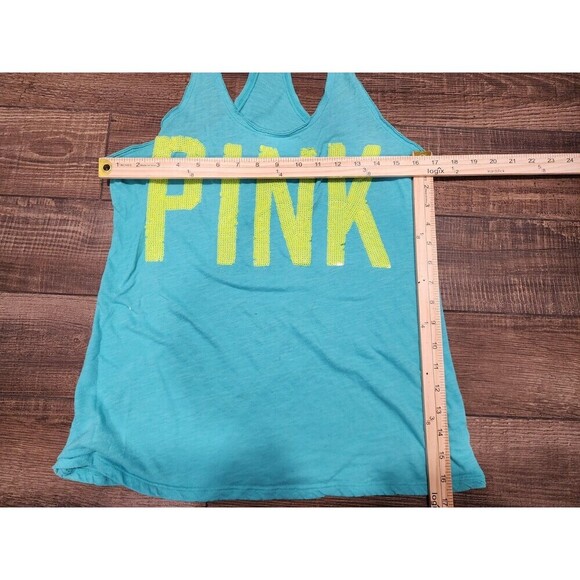 Victoria Secret pink racerback tank top with sequin logo  Sz Med Teal Neon Green - Picture 6 of 6